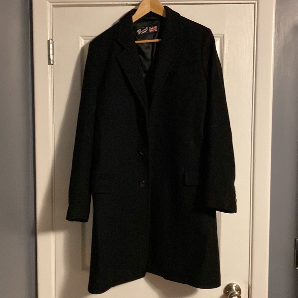 Men’s Gloverall Wool Blend Charcoal Gray Single Breasted Pea Coat Jacket Size 40